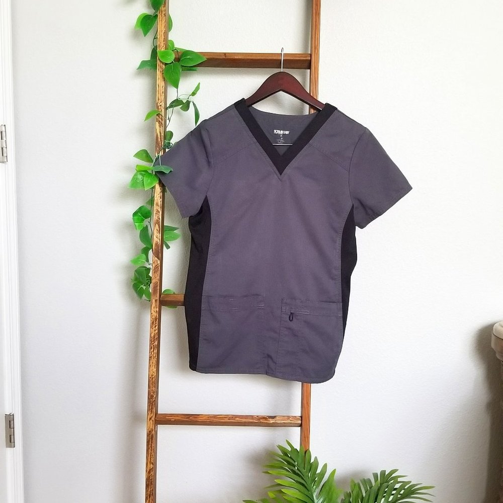 Gray and black scrub top, Size small